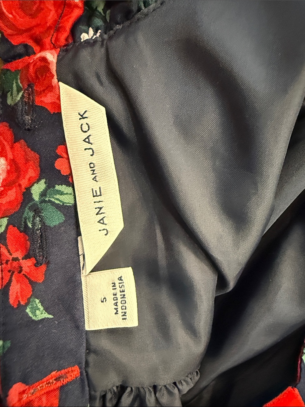American Girl Navy Dress with Red Rose Print and Red Waistband - Picture 3 of 3